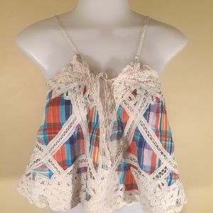 Free People Plaid Eyelet Crop Top XS